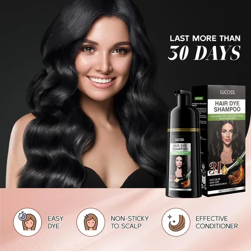 Vista 6 de Champú de tinte para cabello negro para cabello gris para mujeres, champú de color para el cabello para cobertura de canas, ingredientes herbales