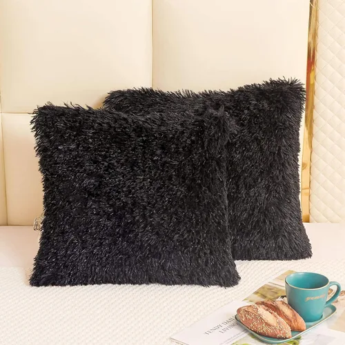 Vista 27 de LIFEREVO Paquete de 2 fundas de almohada de piel sintética, serie de lujo decorativa para el hogar de felpa peluda, funda de almohada peluda súper