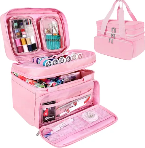 Vista 11 de Organizador de Accesorios de Costura SINGER (Solo Bolsa) – Bolsa de Almacenamiento de Costura Portátil de Doble Capa 2 Fundas Desmontables y 18