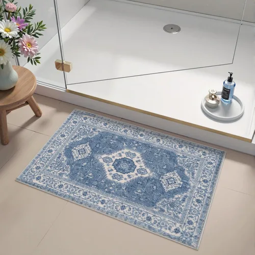 Vista 6 de Alfombras de Baño Bohemias Azules Seavish, Tapete de Baño Absorbente Vintage Desgastado de 18x26 Pulgadas, Alfombra de Baño Pequeña Antideslizante