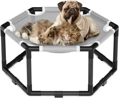 Vista 9 de Tresbro Cama hamaca elevada para gatos, cama hexagonal elevada para uso en interiores y exteriores con tela transpirable y bloque antideslizante