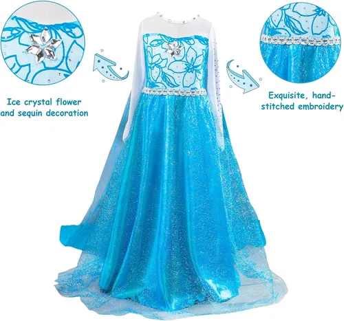 Vista 4 de guest dream Disfraz de princesa Elsa para niñas disfraz de princesa con accesorios para fiesta Halloween Navidad cosplay