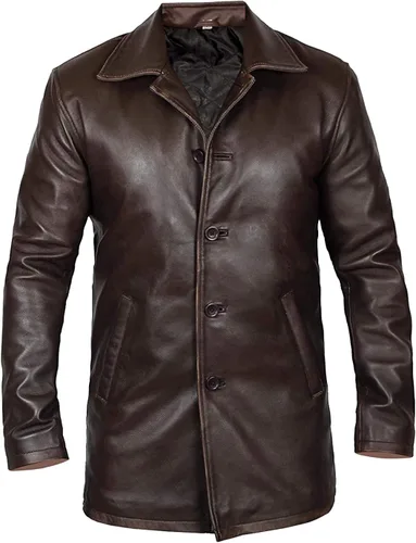Vista 2 de Tom Bane Dark Rises Knight Shearling Genuine Leather Coat-Long Shearling Trench Coat