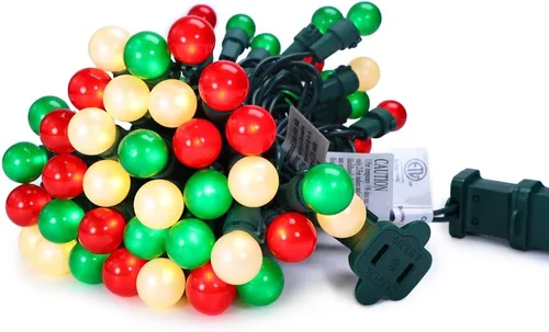 Vista 8 de Luces de Navidad Roja, Blanca y Verde G15 70 LED Luz de Globo Cadena de Luces Enchufable para Decoración de Navidad Cadena de Luces al Aire Libre