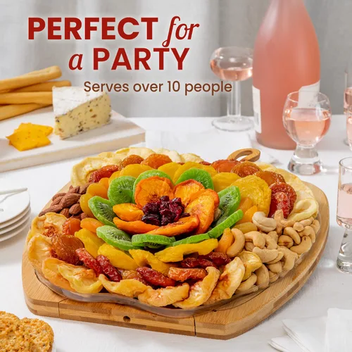 Vista 4 de Cesta de regalo de frutas secas y nueces, bandeja de regalo de aperitivos naturales surtidos saludables, bandeja de comida extra grande para fiesta