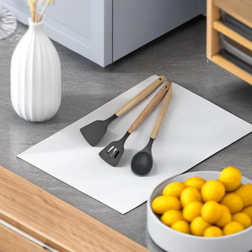Vista 5 de Juego de 3 espátulas grandes de silicona ranuradas, cuchara con mango de madera resistente al calor, utensilios de cocina antiadherentes, espátula