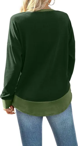 Vista 5 de Bofell Sudadera para mujer 2023, bloque de color, cuello en V, manga larga, trajes de otoño a la moda