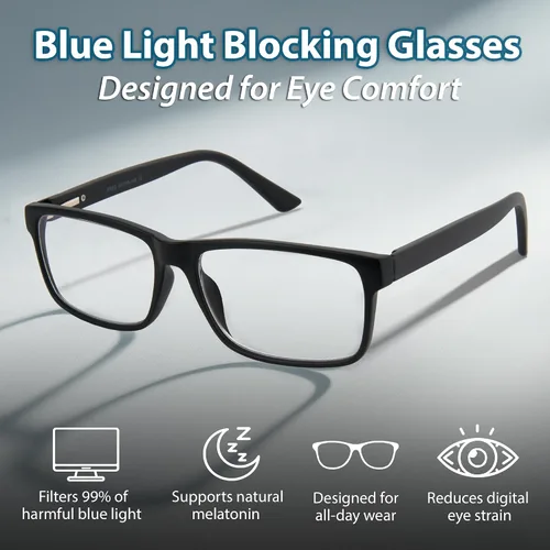 Vista 2 de BLUE CUT - Gafas de bloqueo de luz azul para hombres y mujeres – Anteojos antifatiga para computadora y juegos para reducir la fatiga ocular, negro