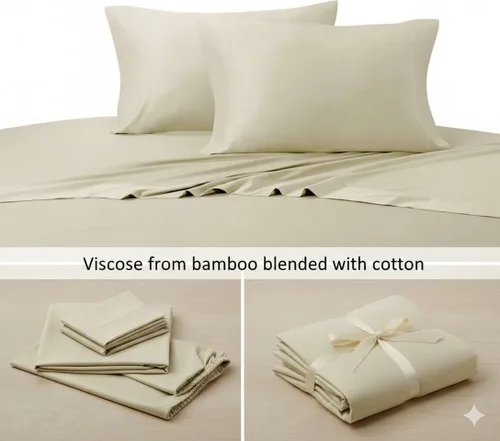 Vista 2 de sheetsnthings Juego de 2 fundas de almohada de viscosa suave y sedosa de bambú y algodón, tamaño King, color arena