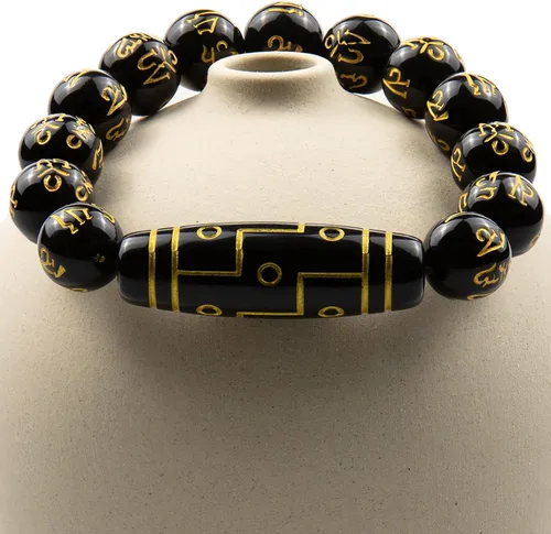 Vista 5 de Fardtry Obsidian Sánscrito Feng Shui Pulsera negra Lucky Fortune con caja de regalo premium negro