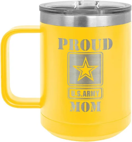 Vista 8 de PROUD ARMY MOM BLACK Taza de café de 15 oz con tapa deslizante Taza de café de viaje aislada Ideas de regalos del día de la madre de hijo o hija