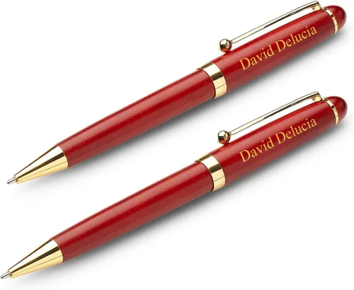 Vista 4 de Executive Gift Shoppe Juego de bolígrafos dobles personalizados de madera de cereza con grabado láser