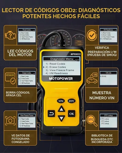 Vista 6 de MOTOPOWER MP69033 - Lector de código, OBD2, escáner, para automóvil, fallo del motor, herramienta de diagnóstico, CAN, para todos los coches