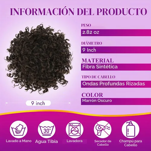 Vista 2 de PEACOCO - Piezas de pelo para moño desordenado para mujer, gran moño afro rizado elástico con cordón, moño de onda suelta sintético, extensión