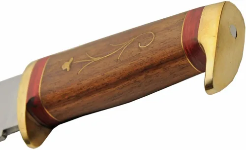 Vista 3 de SZCO - Cuchillo de caza de espiga completa de 12.25 pulgadas, cuchillo de bolsillo con hoja de acero inoxidable, mango de madera con incrustaciones