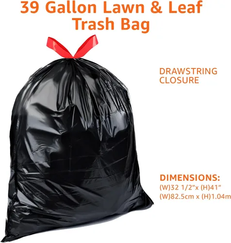 Vista 3 de Amazon Basics Lawn & Leaf - Bolsas de basura con cordón, 39 galones, 40 unidades, color negro, sin perfume