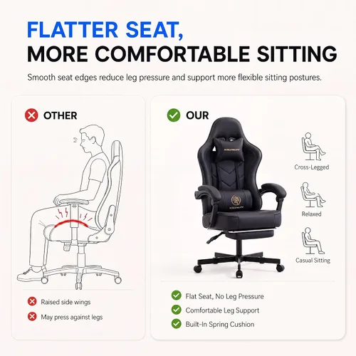 Vista 4 de Silla de escritorio para juegos para computadora, silla de oficina ergonómica de respaldo alto con reposapiés y soporte lumbar, sillas giratorias
