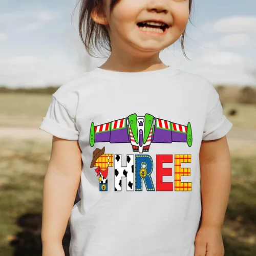Vista 4 de Story Toy Camiseta de tercer cumpleaños Buzz Lightyear Traje niña niño 3er cumpleaños (4T) blanco