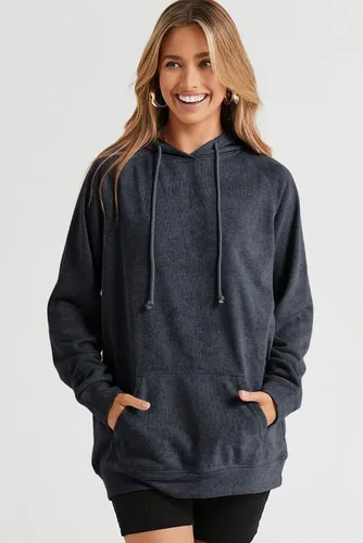 Vista 4 de SHEWIN Sudadera casual con capucha para mujer, manga larga, lisa, ligera, holgada, con bolsillo