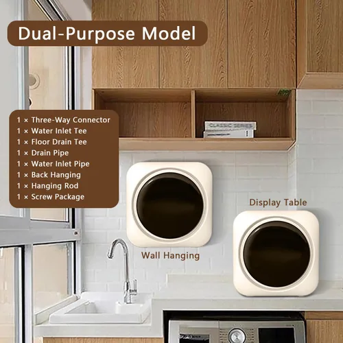 Vista 6 de Lavadora automática completa, máquina de lavandería de pared de 3.5 L, con pantalla LED, descarga de drenaje/4 modos, secadora portátil para 110 V