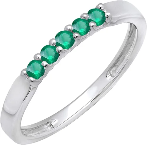Vista 48 de Dazzlingrock Collection Anillo de boda redondo de 5 piedras preciosas o diamantes para mujer en oro macizo de 10 K/14 K/18 K
