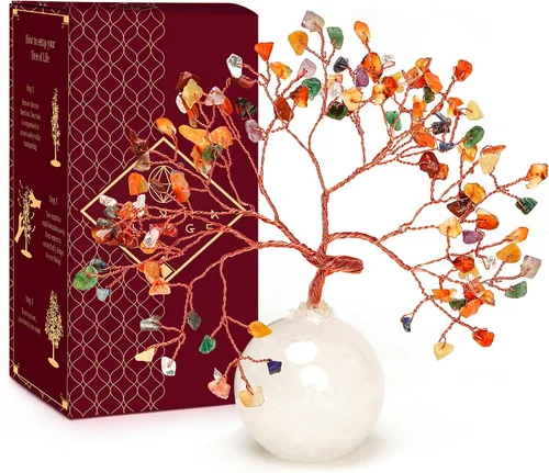 Vista 44 de Árbol de la vida de cristal para decoración del hogar y la oficina, regalos para mujeres, piedras curativas de amazonita de chakra, árbol bonsái