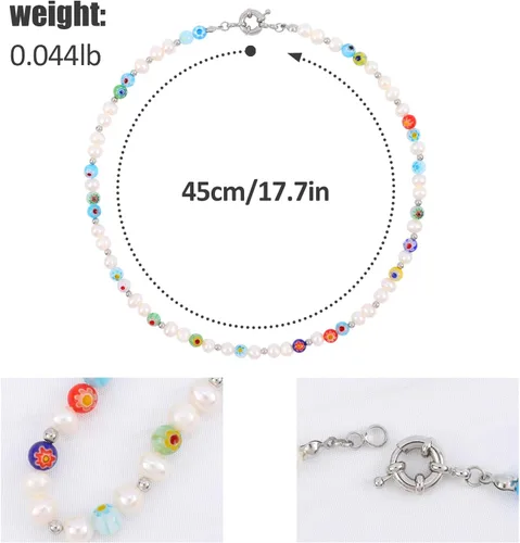 Vista 2 de Collar de perlas para mujeres y niñas, collar de cadena de perlas con clip de papel, collar de cadena de perlas de medio eslabón, collar de perlas