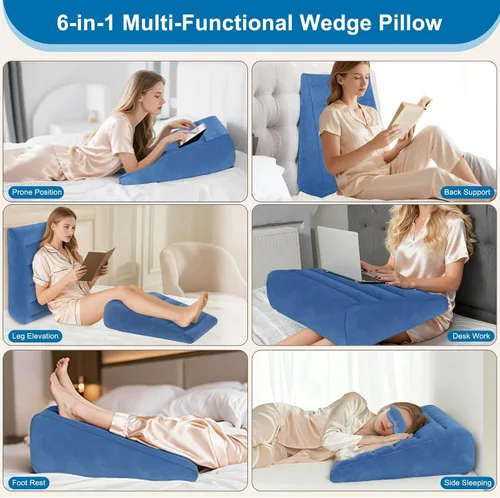 Vista 7 de Almohada inflable de cuña, ligera, rápida de inflar y desinflar, soporte cómodo para espalda y cuello, cama inflable ideal para almohadas sobre