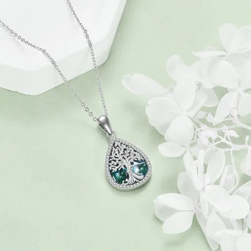 Vista 4 de ONEFINITY Collar de plata de ley 925 con diseño de árbol de la vida con colgante de nudo celta de concha de abulón para mujer