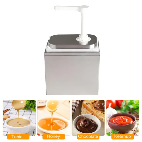 Vista 3 de Dispensador de salsa de 2.1 cuartos de galón con bomba, estación de bomba comercial de acero inoxidable para chocolate caliente, dulce de azúcar