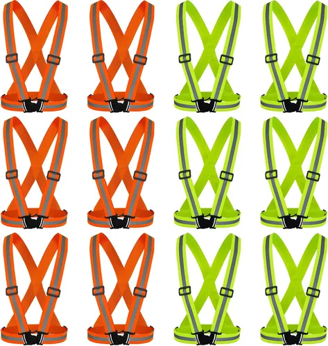 Vista 19 de Hercicy 20 chalecos reflectantes de alta visibilidad, correas ajustables para equipo de correr, reflector ligero para construcción (negro)