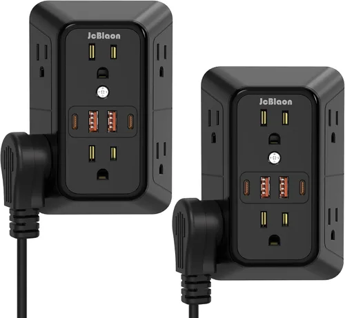 Vista 11 de Regleta de pared con cargador USB, protector contra sobretensiones con 4 puertos USB (2 USB C), extensión de enchufe, múltiples salidas, extensión