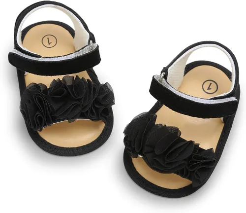 Vista 8 de myppgg Sandalias de verano para niñas pequeñas, antideslizantes, suela suave, pantuflas para bebés, vestido de princesa floral, zapatos