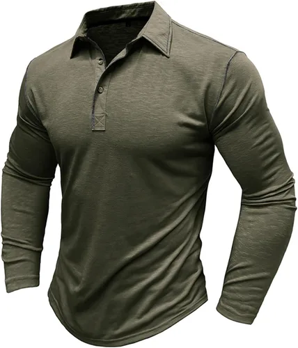 Vista 2 de PICKLION Camisas polo de manga larga para hombre, cuello de solapa con botones, ajuste regular