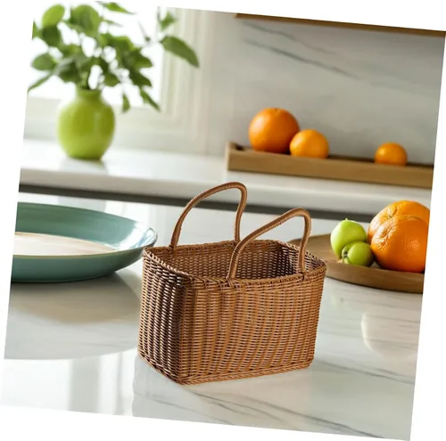Vista 5 de VICASKY Cesta de recolección de flores tejidas con asa rectangular de mimbre de ratán para mujer, cesta de paja retro para dulces, cesta de flores