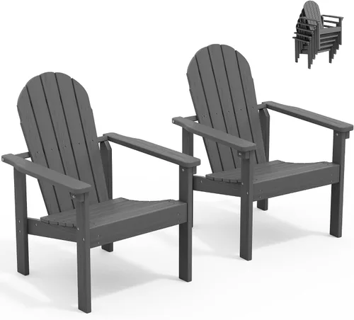 Vista 20 de SERWALL Silla Adirondack moderna apilable, silla de patio al aire libre de HDPE con diseño que ahorra espacio, silla para hoguera para todo