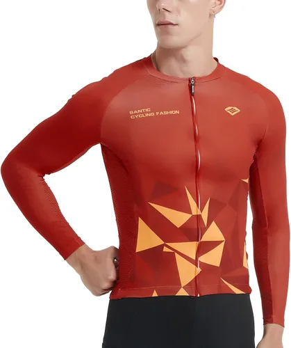 Vista 85 de Santic - Camiseta de ciclismo para hombre, manga larga, reflejante, cremallera completa, con bolsillos