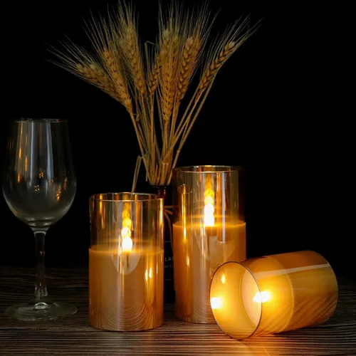 Vista 3 de KunSween - Velas LED sin llama de vidrio con control remoto y temporizador, velas de cera real, luz parpadeante de color cálido para festivales