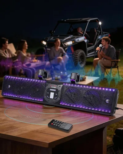 Vista 9 de StarknightMT Barra de sonido UTV de 26 pulgadas, TWS, altavoz Bluetooth, barra de sonido para carrito de golf, barra de sonido SxS impermeable