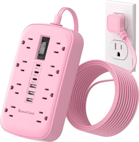 Vista 13 de Cable de extensión corto de 2 pulgadas, regleta pequeña extensor de toma plana protector contra sobretensiones con 8 salidas de CA, 6 USB