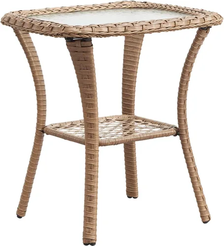 Vista 14 de Belord Mesa de centro al aire libre para patio, mesa de centro de ratán de 40 pulgadas con almacenamiento de 2 capas, mesa rectangular de mimbre