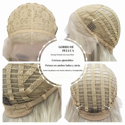 Vista 5 de IMSTYLE Peluca rubia con encaje frontal, pelucas de cabello sintético de onda larga para mujer, línea capilar natural, cabello rubio seguro al Rubio