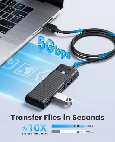 Vista 3 de ORICO Concentrador USB 3.0, concentrador USB de 4 puertos con cable de 3.3 pies, ultrafino USB-Splitter para portátil MacBook Pro, iMac, Surface