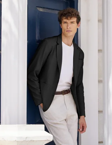 Vista 3 de COOFANDY Blazer casual de lino para hombre, ligero, ajuste regular, chaqueta deportiva de traje con un botón
