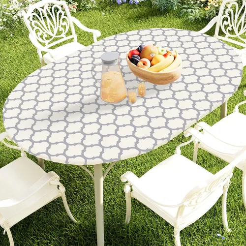 Vista 52 de Smiry Mantel redondo de pícnic, fundas de mesa elásticas impermeables para mesas de 18 a 24 pulgadas, manteles de vinilo con parte trasera
