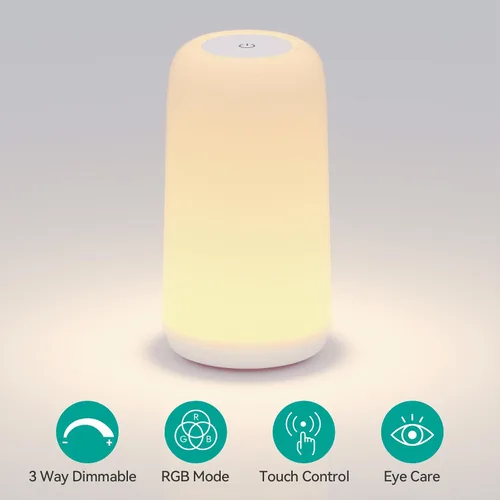 Vista 2 de Lámpara LED táctil para mesita de noche, [diseño elegante y modo RGB] multicolor regulable con luces blancas cálidas, regalos de cumpleaños