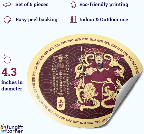 Vista 3 de Tai Sui Amuleto Feng Shui, con general Wu Sui, fuerte símbolo de protección de Feng Shui, calcomanías decorativas, 4.3 pulgadas (paquete de 5)