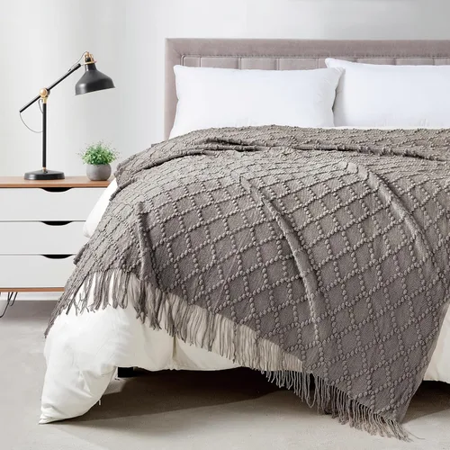 Vista 67 de Bourina Manta de punto decorativa con textura, unicolor y suave, para sofá, 50 x 60 pulgadas, almendra Knitted Throw Blanket 50x60 Inches, Soft