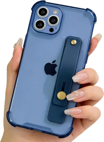 Vista 10 de Funda con correa para iPhone 15 de 6.1 pulgadas con soporte de pulsera, TPU suave y transparente protector a prueba de golpes, resistente, lazo
