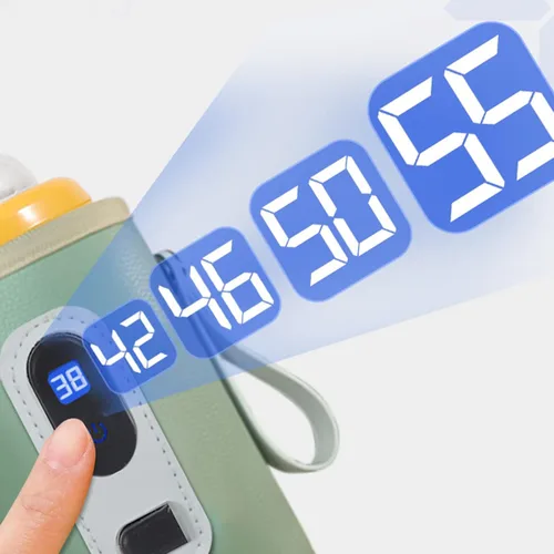 Vista 3 de Calentador de biberones USB, protector de calor de leche para bebés con pantalla LED para el hogar, viajes, automóvil (verde)